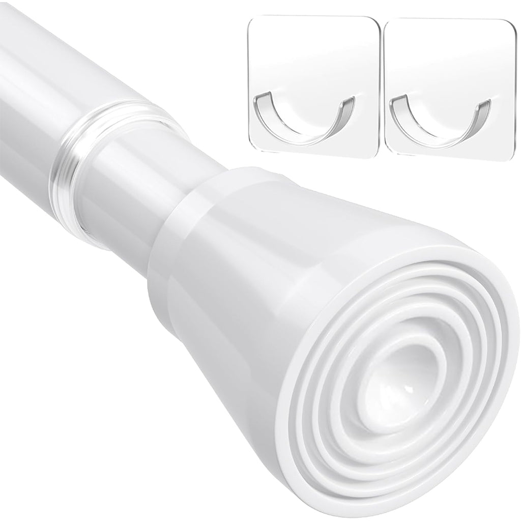 HASTHIP 1Pack Retractable Curtain Rod with 2 Wall hook, Spring Tension Rod Short Curtian Rods No Drilling Expandable Spring Loaded Curtain Tension Rod Adjustable 32.6-59 inches, White