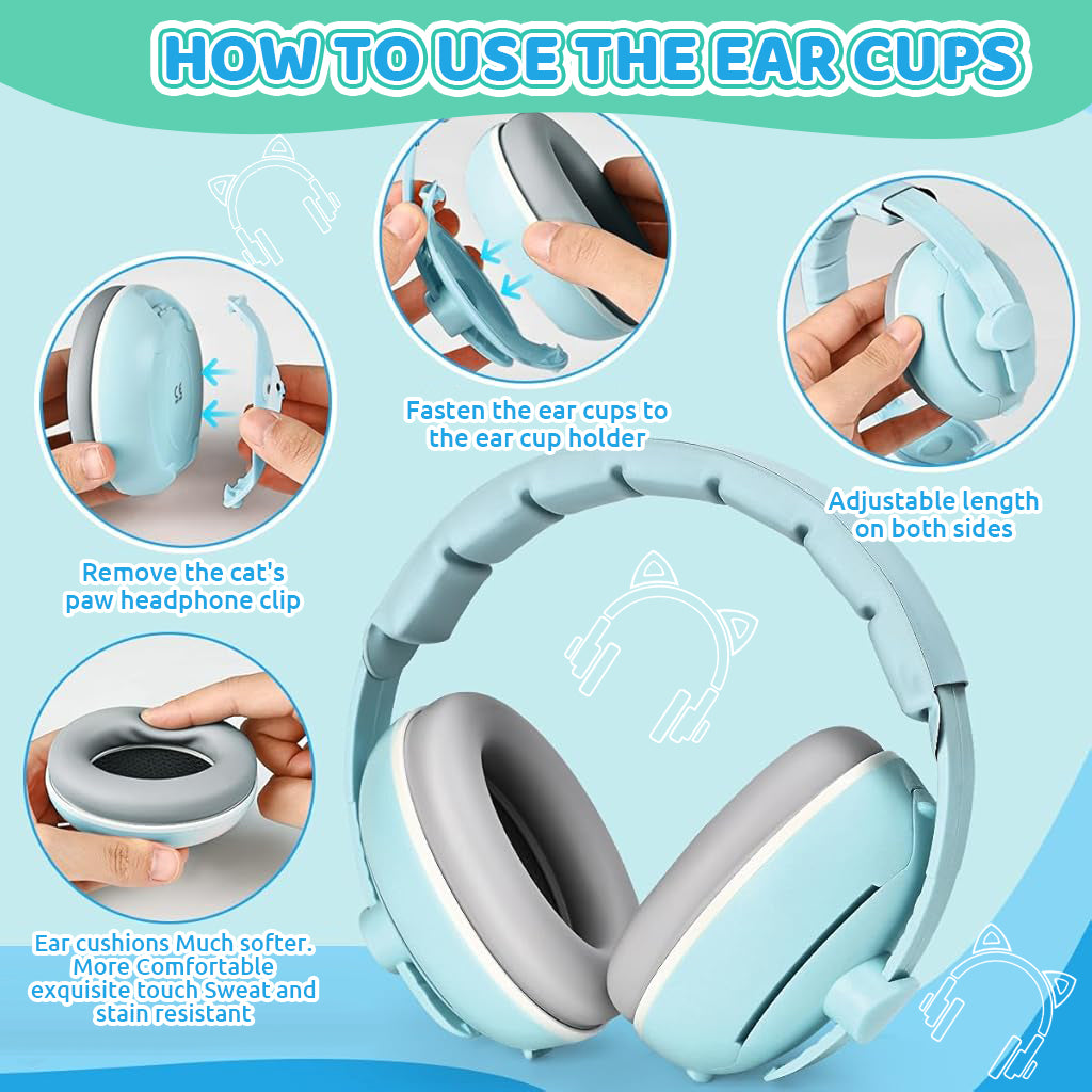 SNOWIE SOFT Adjustable Baby Ear Muff Noise Reduction Headphone 2 in 1 Noise Cancelling Ear Muffs with Interchangeable Headbands Flight Sleep Travel Baby Ear Muffs for Babies Toddlers 6-48 Months