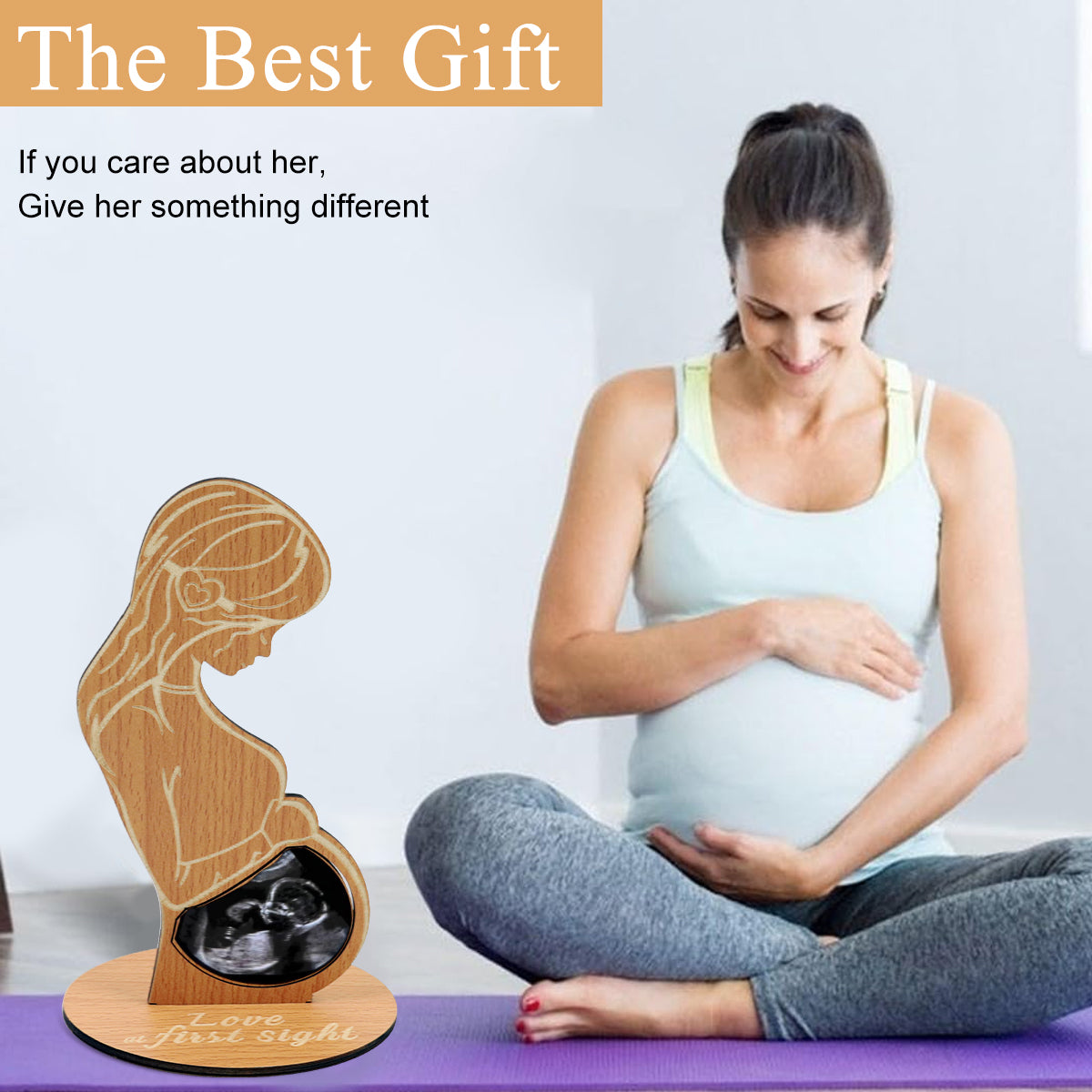 SNOWIE SOFT 20x12cm Newborn Baby Record Photo Frame with Base Ultrasound Wooden Photo Frame Baby Nursery Decor Baby First Sight Photo Frame Shower Gift, Gifts for Pregnant Women