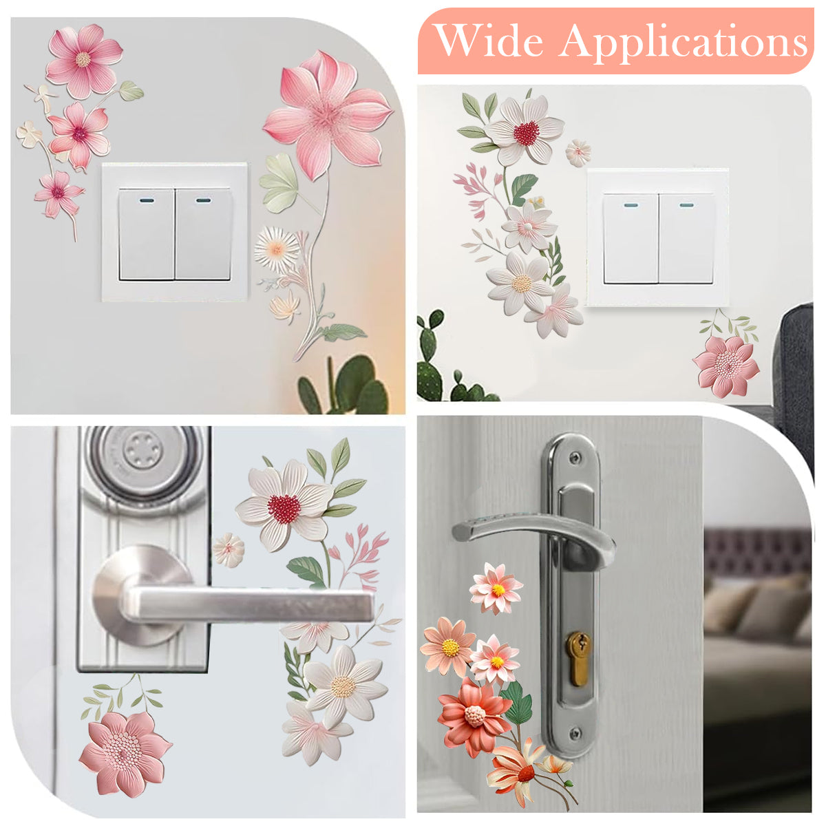 HASTHIP 3Pcs Wall Switch Decals Stickers Aesthetic Flower Wall Stickers for Home Decor Wall Decor 3D PVC Self-adhesive Flower Wall Switch Stickers Living Room Decor