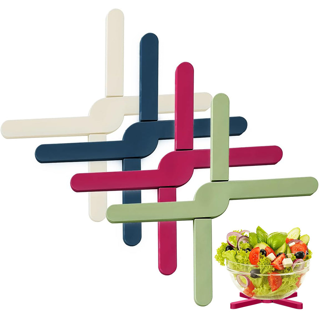 HASTHIP 4Pcs Kitchen Silicone Trivets Folding Silicone Insulation Trivets Colorful Pot Insulation Bars Crossing Design Heat-resistant Table Protector Bars for Pots, Pan, Soup Bowls