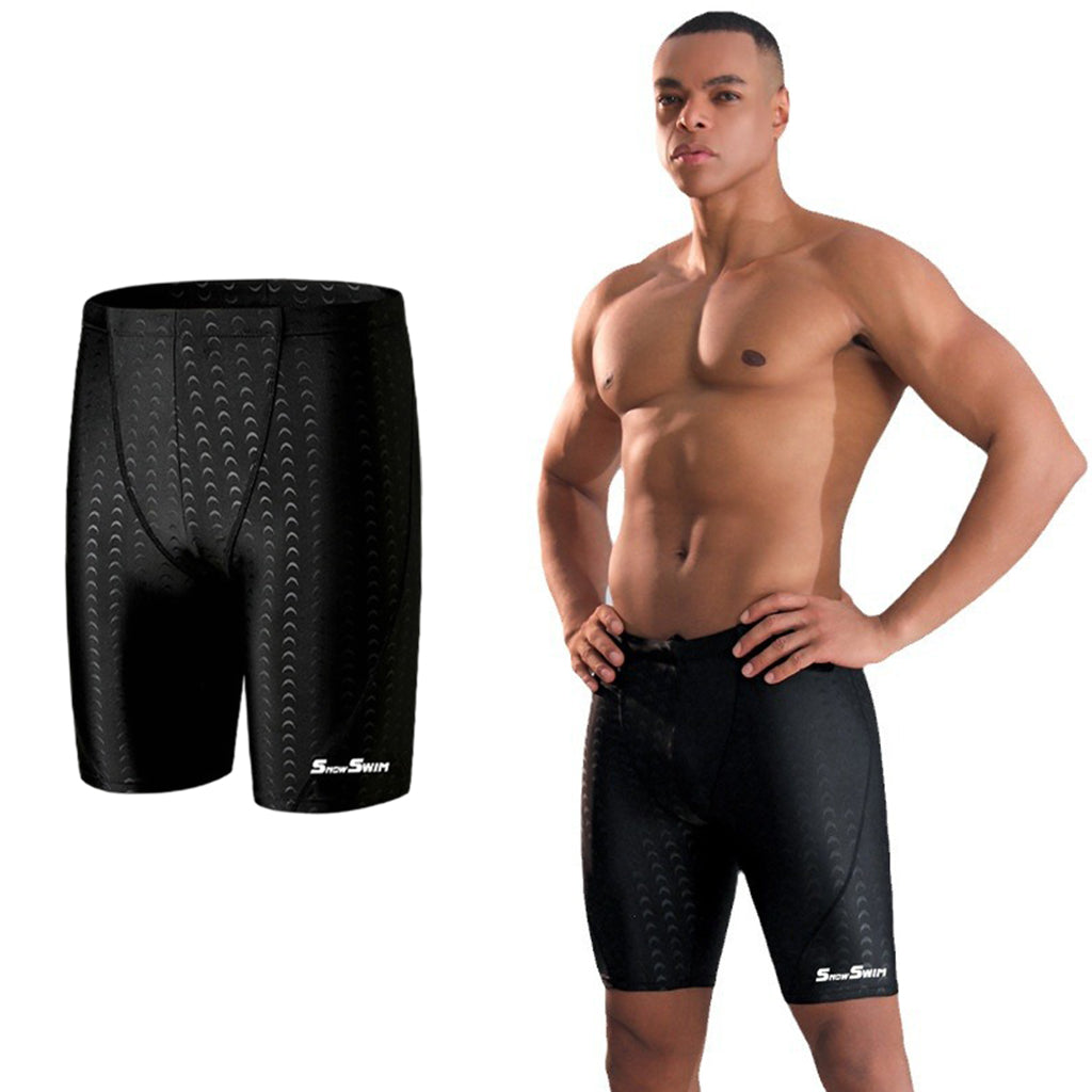 Proberos Men's Swimming Trunks - Quick Dry, Stretchy Polyester with Compression Fit, Close-Fit Swim Shorts for Training, Beach & Pool (2XL, Black)