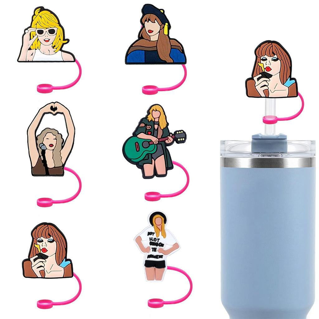 HASTHIP 6Pcs Straw Caps for Stanley 30&40 Oz Cups Cartoon Vintage Singer Motify Silicone Straw Covers Universal 10mm Straw Covers for Glass Straws, Stainless Steel Straws