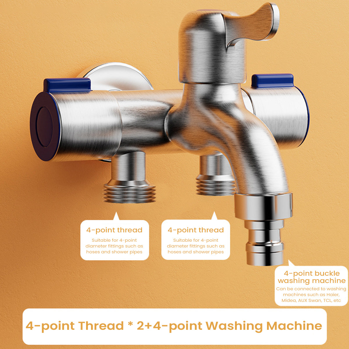 Supvox Stainless Steel Wall Mounted Faucet 3 in 1 Bathroom Water Faucet with Divided Valves Shower System Water Tap Laundry Machine Water Faucet Toilet Faucet 1/4'' Universal Wall Mounted Faucet