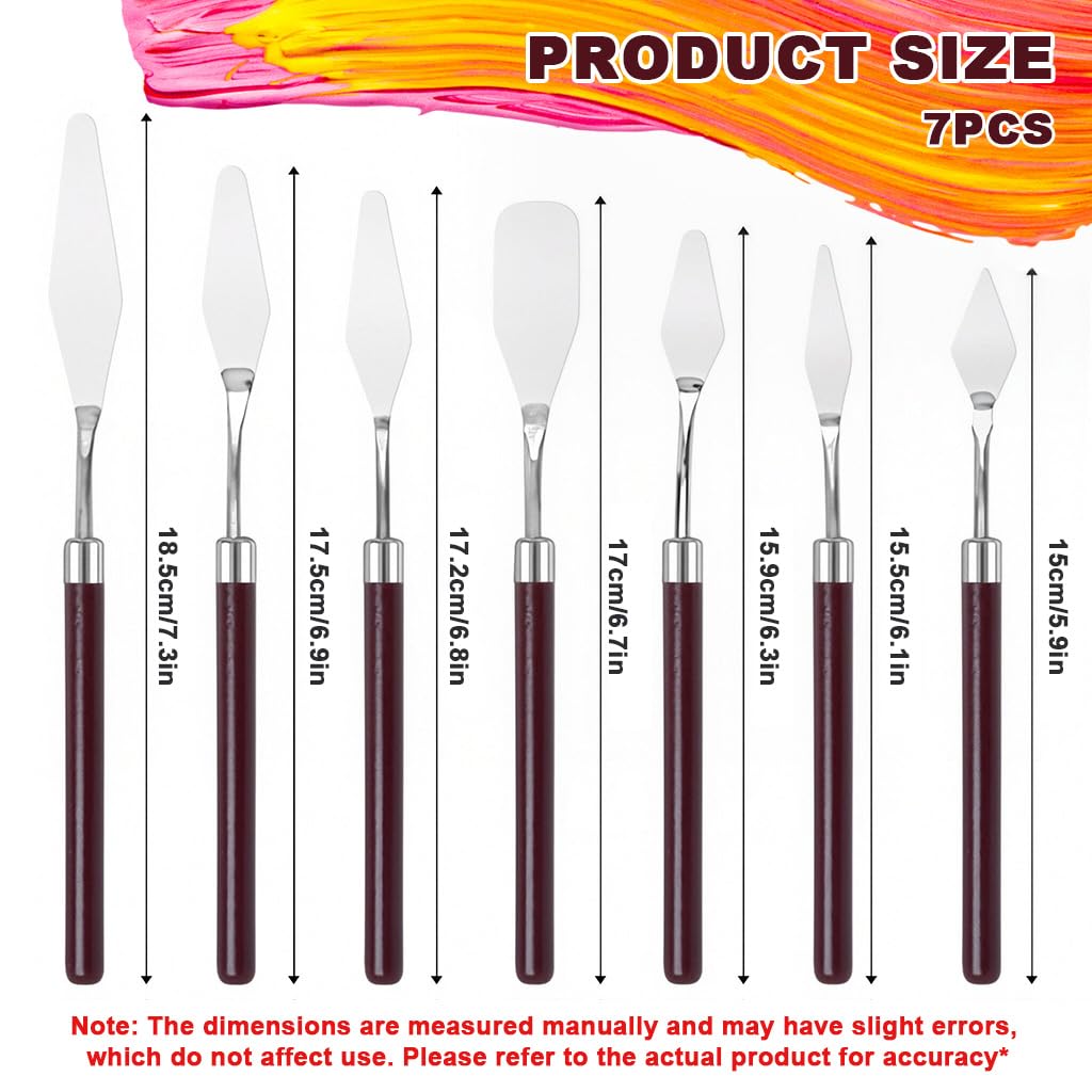 OFIFO Acrylic Paint Scraper Tool Set of 7 for Art Projects with Ergonomic Wooden Handles | Stainless Steel Palette Knives for Mixing and Spreading