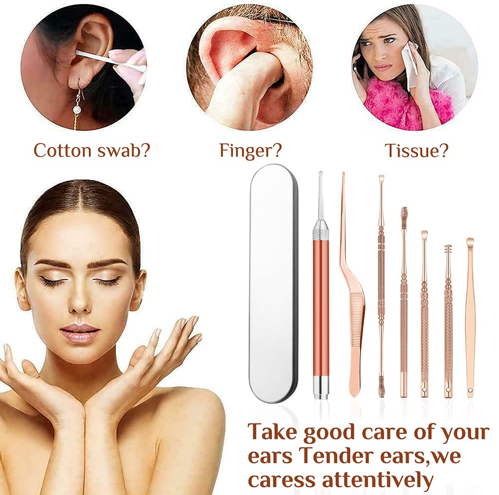 MAYCREATE® 7pcs LED Ear Wax Pickers Stainless Steel Earpick Wax Remover Curette Ear Pick Cleaner Ear Cleaner Spoon Care Ear Clean Tool