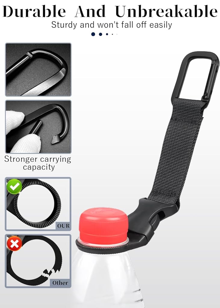 Proberos® 1PC Bottle Buckle Clip Hanging Portable Water Ring Holder Keychain Mineral for Backpack Belt Nylon Webbing Strap Outdoor Tactical Camping Hiking - Black