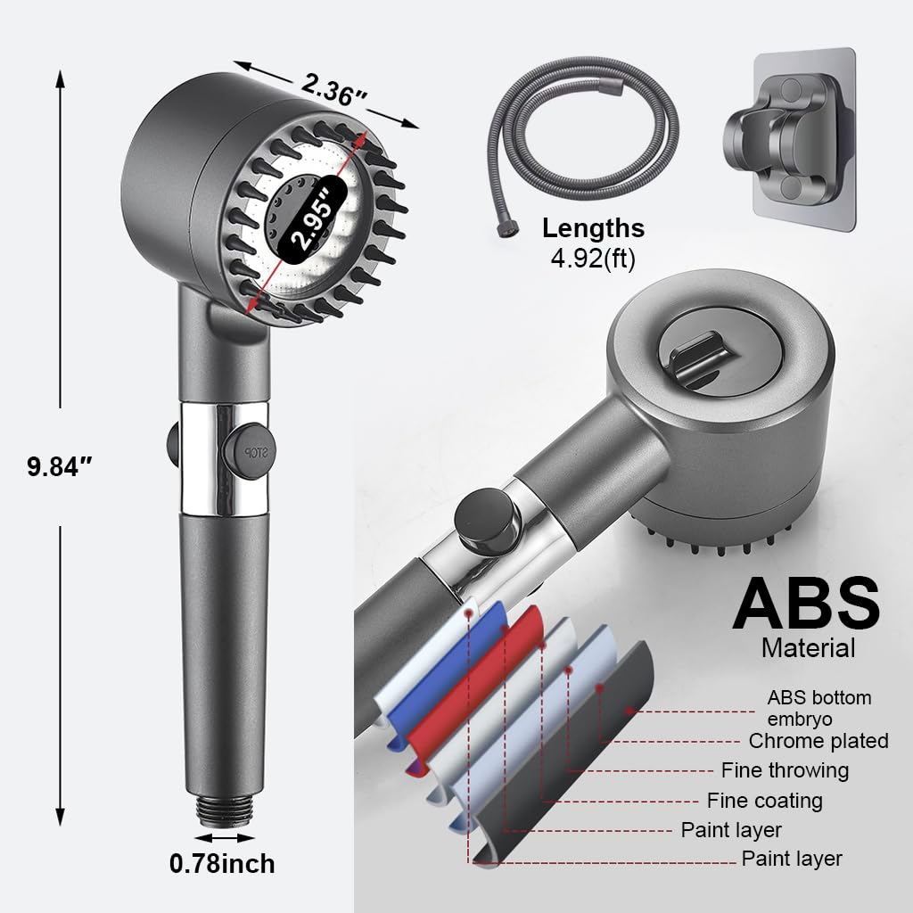 HASTHIP® Pressurized Shower Head with 1.5m Hose & Bracket 3 Spray Modes Pressurized Shower Head Multi-layer Filtration Core Shower Head Replacement Shower Head Set for Bathroom Shower System