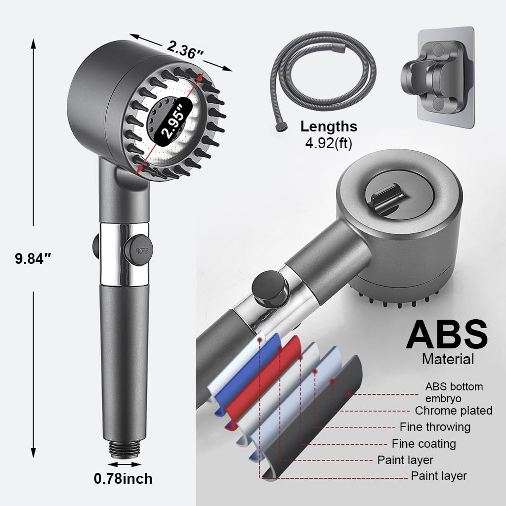 HASTHIP Shower Head for Bathroom with 1.5m Hose featuring 3 Spray Modes and Filtration Core