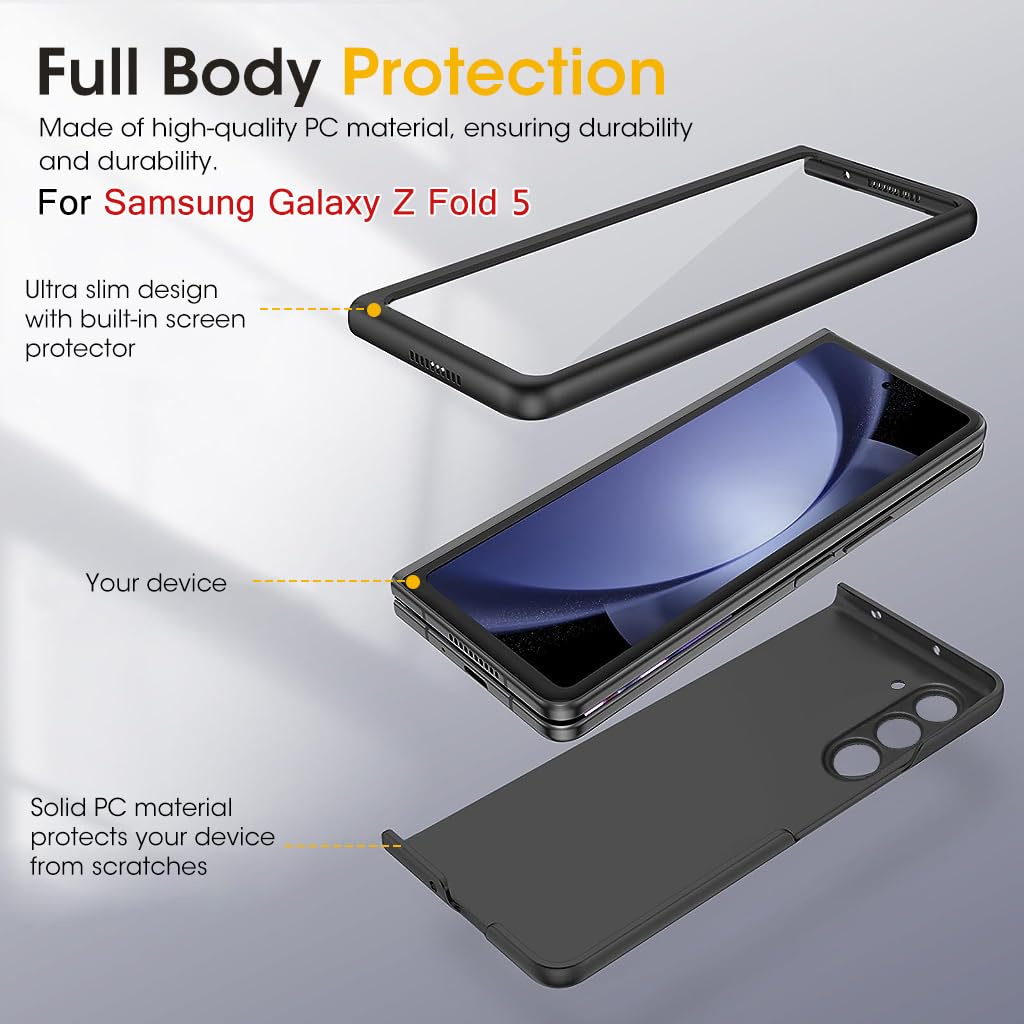 ZORBES Phone Case for Samsung Galaxy Z Fold 5 with Outer Display Protector | Black PC Anti‑Scratch Cover