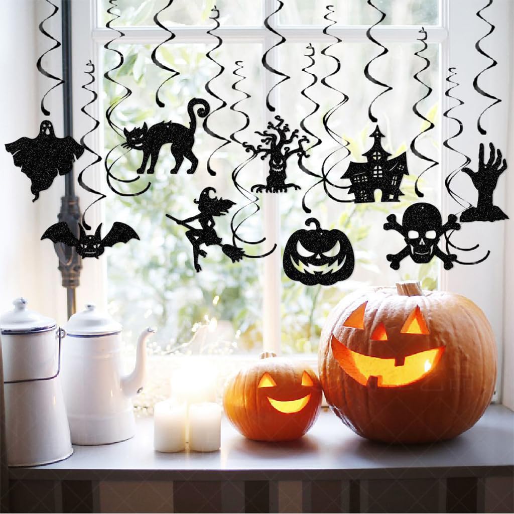 PATPAT® Halloween Decorations, 13Pcs Halloween Hanging Wall Horror Decor, Spooky Decor Bats, Ghost, Pumpkin, Witches Swirls Halloween Party Decorations DIY Home Window Door Halloween Decor