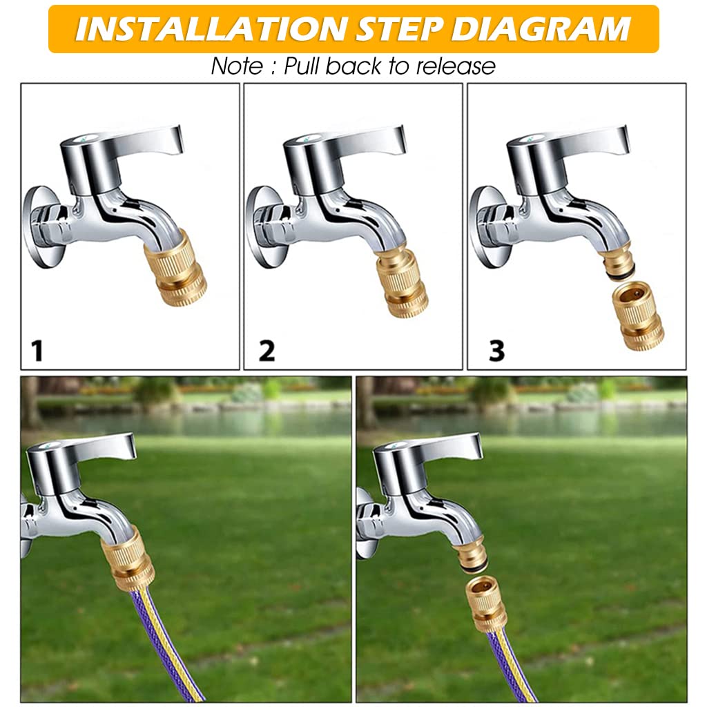 HASTHIP Garden Hose Tap Connector Set for 1/2 and 3/4 Inch Faucets with 360° Rotation | Solid Brass 8PCS Quick Connect Adapters