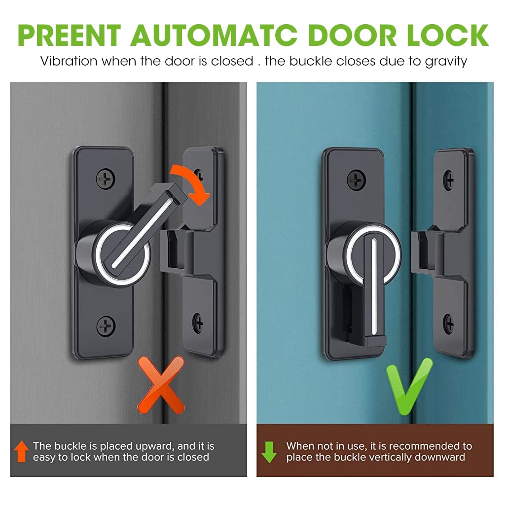 HASTHIP Zinc Sliding Door Locks for Barn, Garden and Bathroom with 90 Degree Latch and Reflective Strip | Heavy Duty Anti Break In Black Hardware