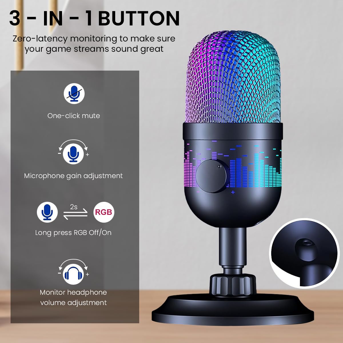 ZORBES USB Microphone for PC Mac PS5 and Gaming featuring RGB Lighting and Mute Control | Plug and Play Noise Reduction Mic