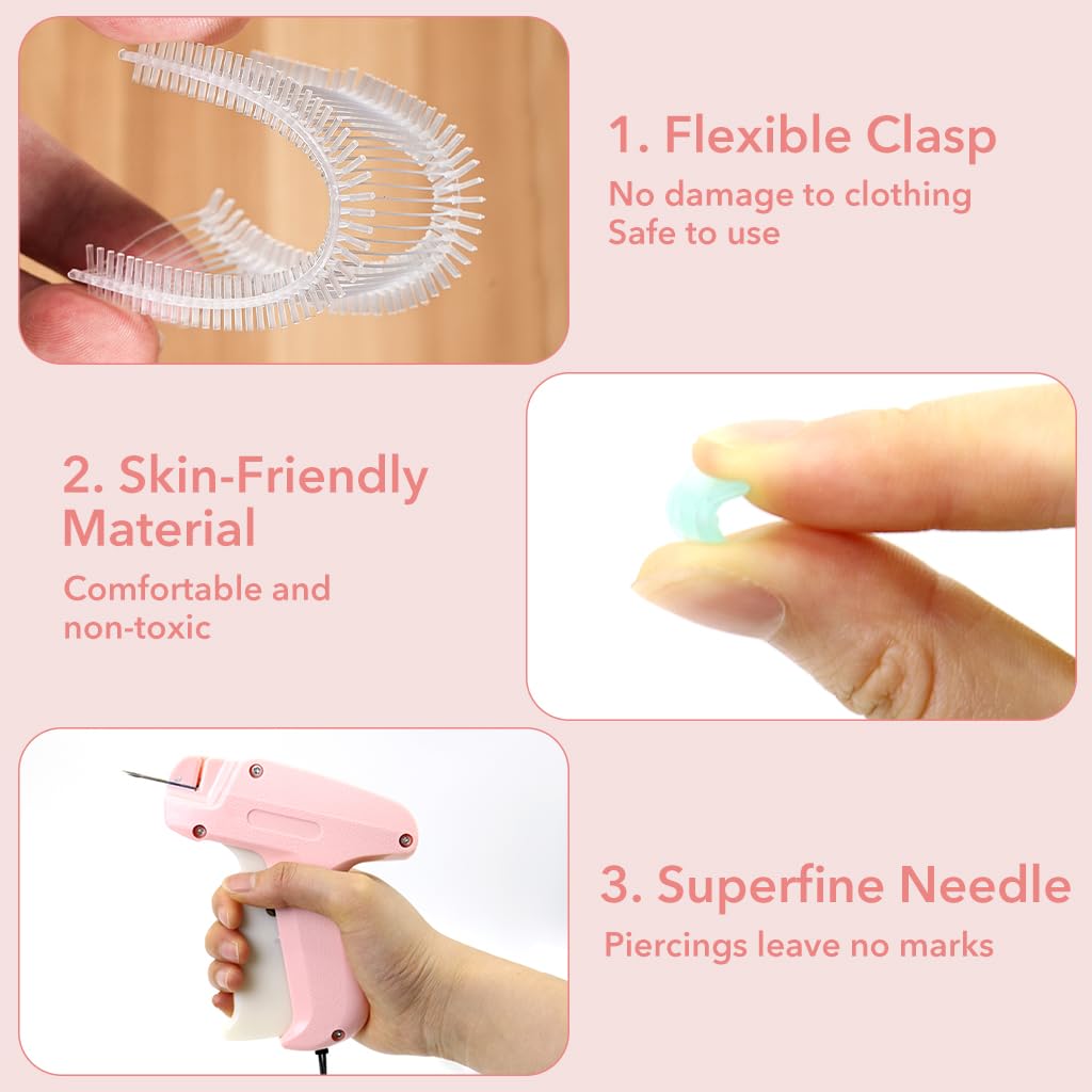 HASTHIP Quick Stitch Sewing Gun for Clothing Fixes with 660 Rubber Fasteners | Pink Portable Hemming Tool