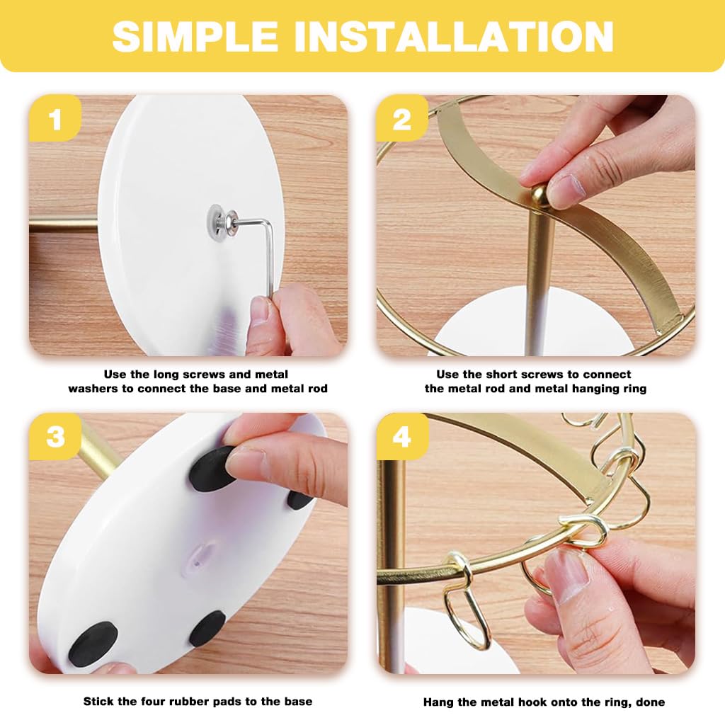 HASTHIP Metal Claw Clip Organizer for Vanity and Dresser with 16 Loop Hooks | Gold Display Stand