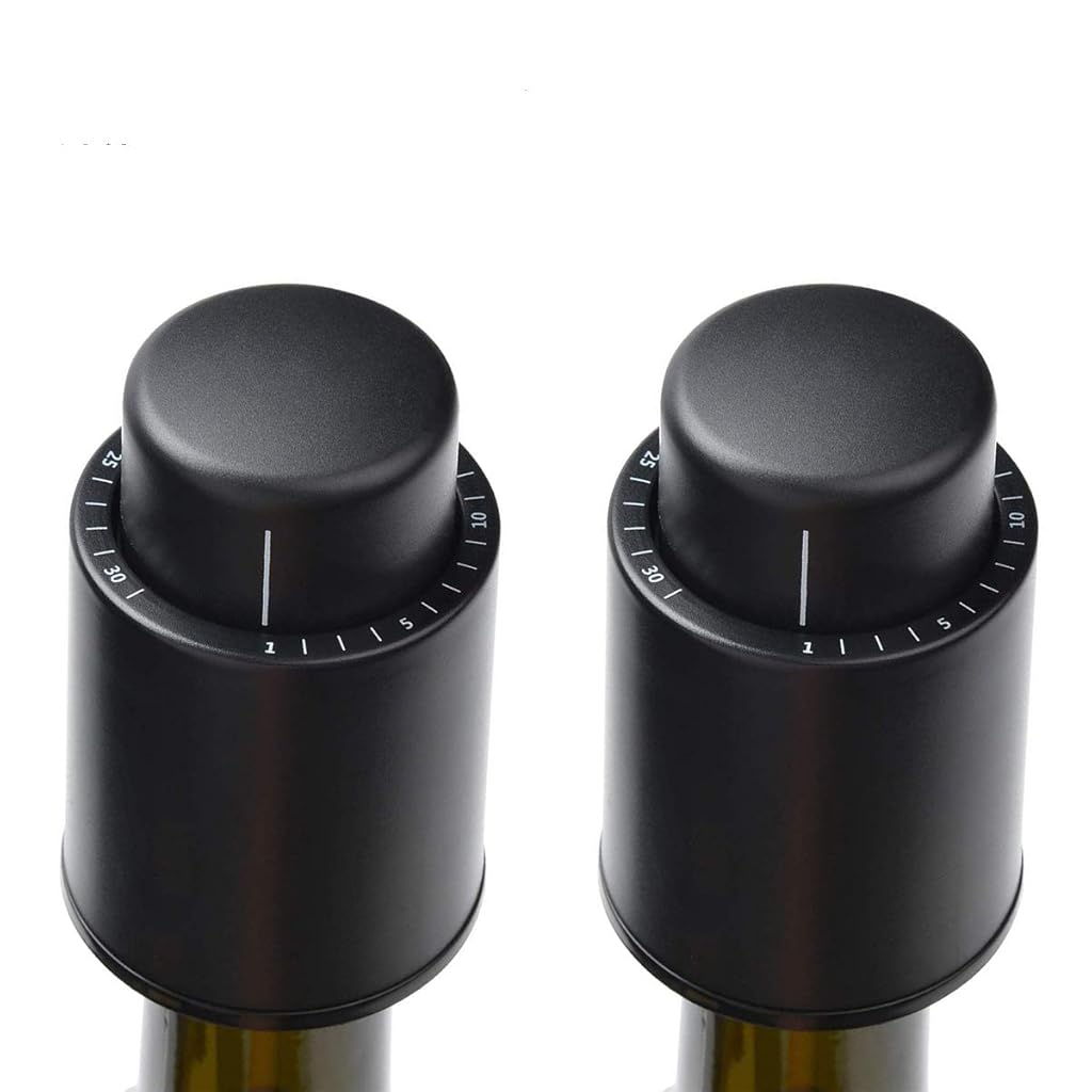 HASTHIP® 2 PCS Vacuum Wine Bottle Stopper with Date Record, Vacuum Champagne Stoppers, Reusable Wine Preserver Bottle Saver, Wine Corks Keep Fresh,Gifts for Wine Lovers for Christmas Birthday