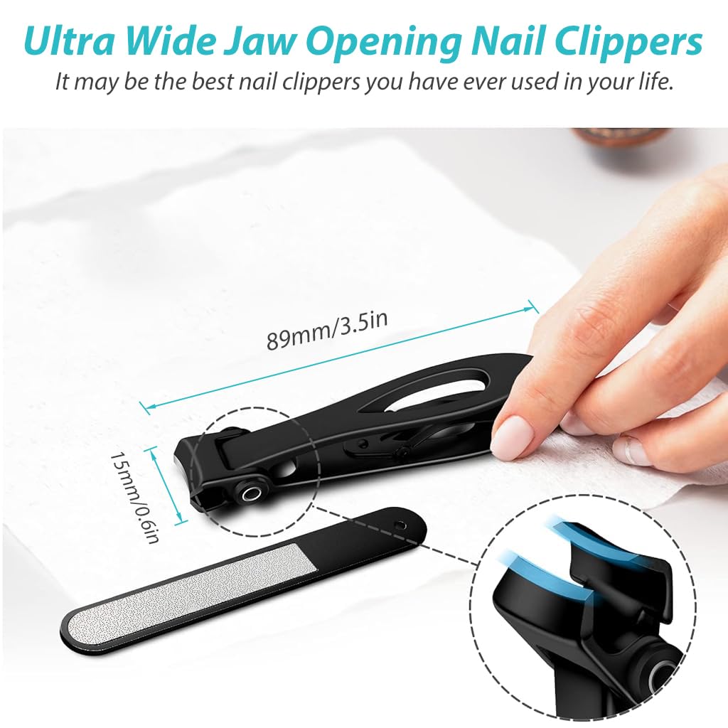 ZIBUYU Nail Clippers Set for Thick Nails with Wide Jaw Opening Stainless Steel 3PCS