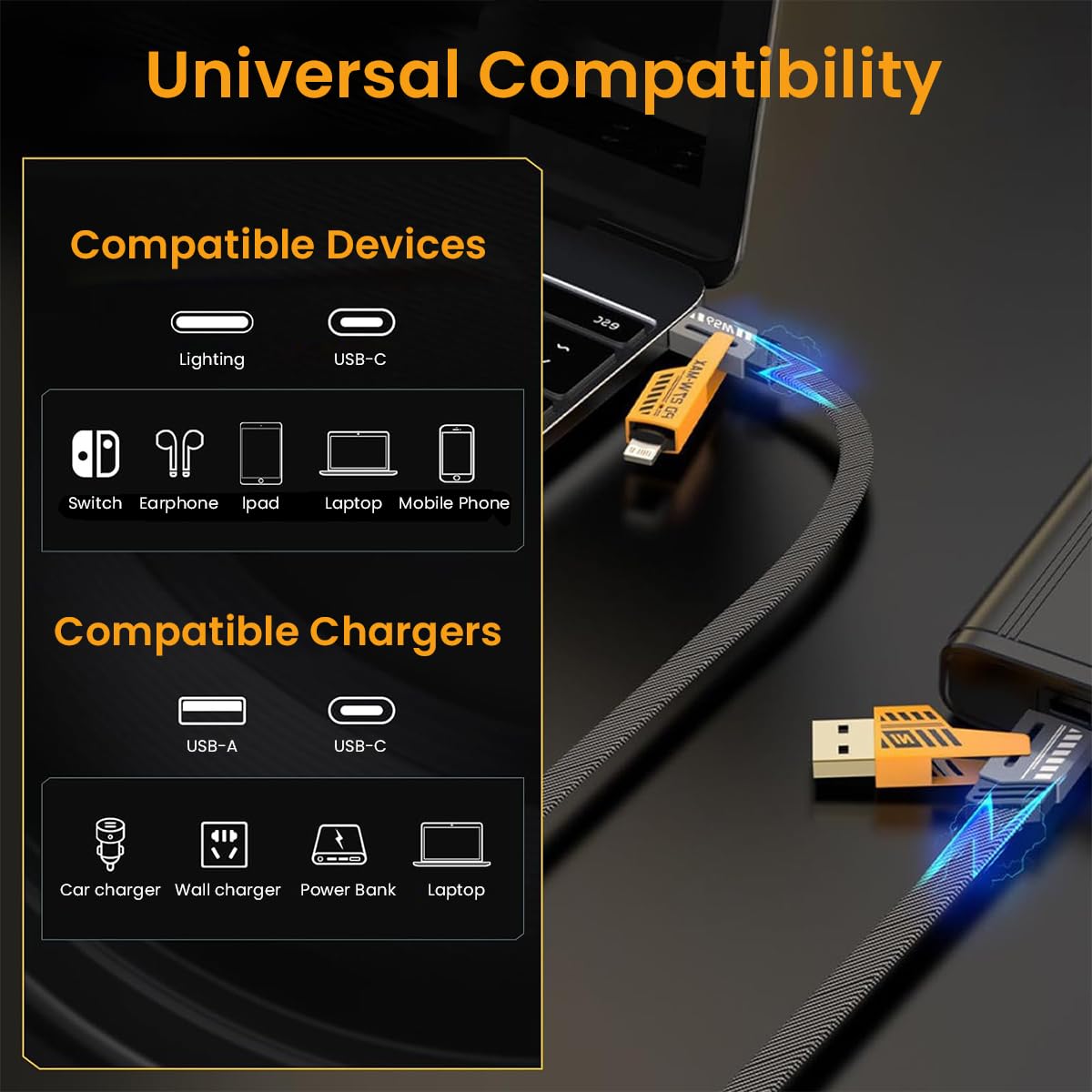 Verilux® USB C Charging Cable USB C Data Cable 4 in 1 USB C to Light-ing USB C to USB A Cable USB A to Ligh-ing Cable Universal PD60W USB C Cable for iPhone 15/14/13, Laptop, Tablets