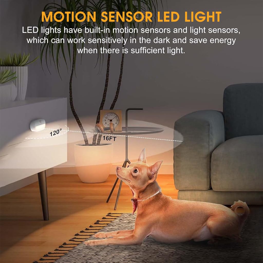 ELEPHANTBOAT Motion Sensor Light for Home with 120° Detection | 4PCS LED Warm Night Lamp