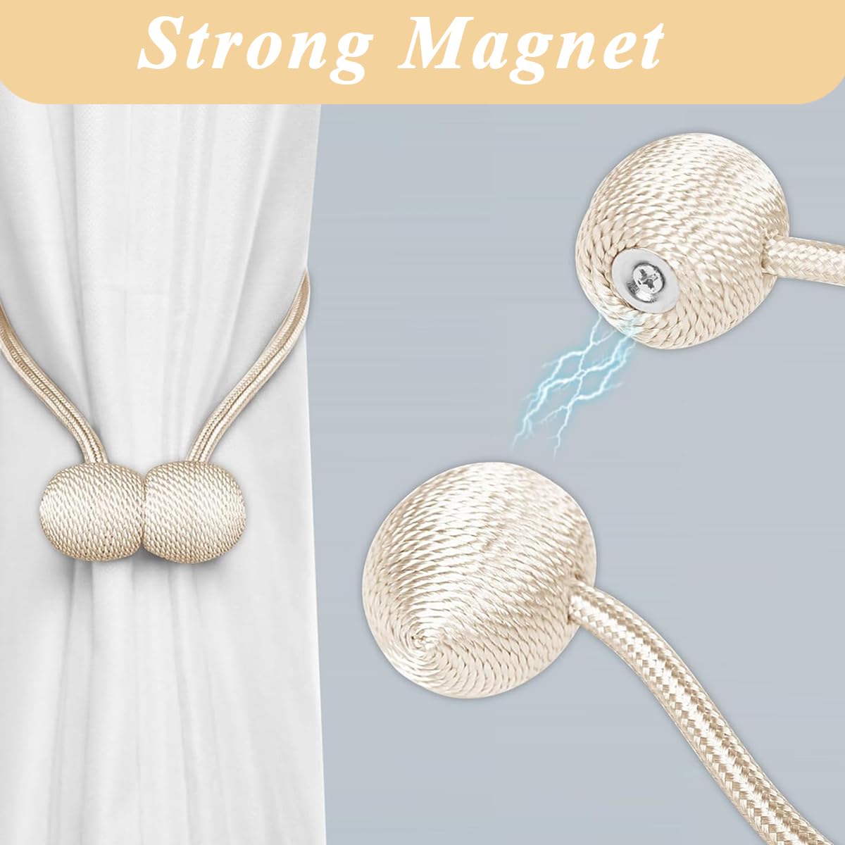 HASTHIP Magnetic Curtain Tiebacks for Home and Office with 40cm Rope & Strong Magnets | Pack of 4