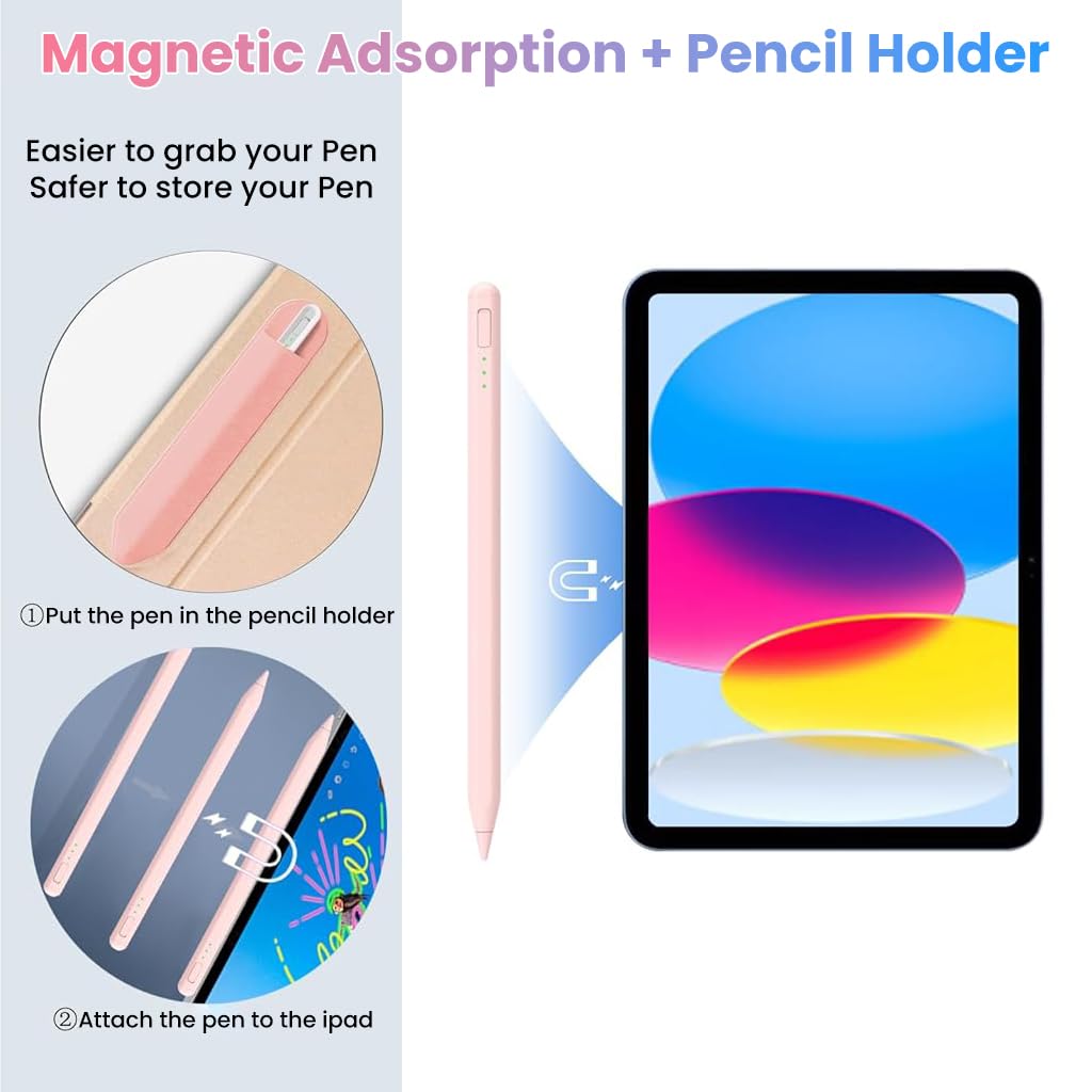 ZORBES Stylus Pen for iPad 11 and 10th Gen with Pressure Tilt Recognition and Palm Rejection | Pink