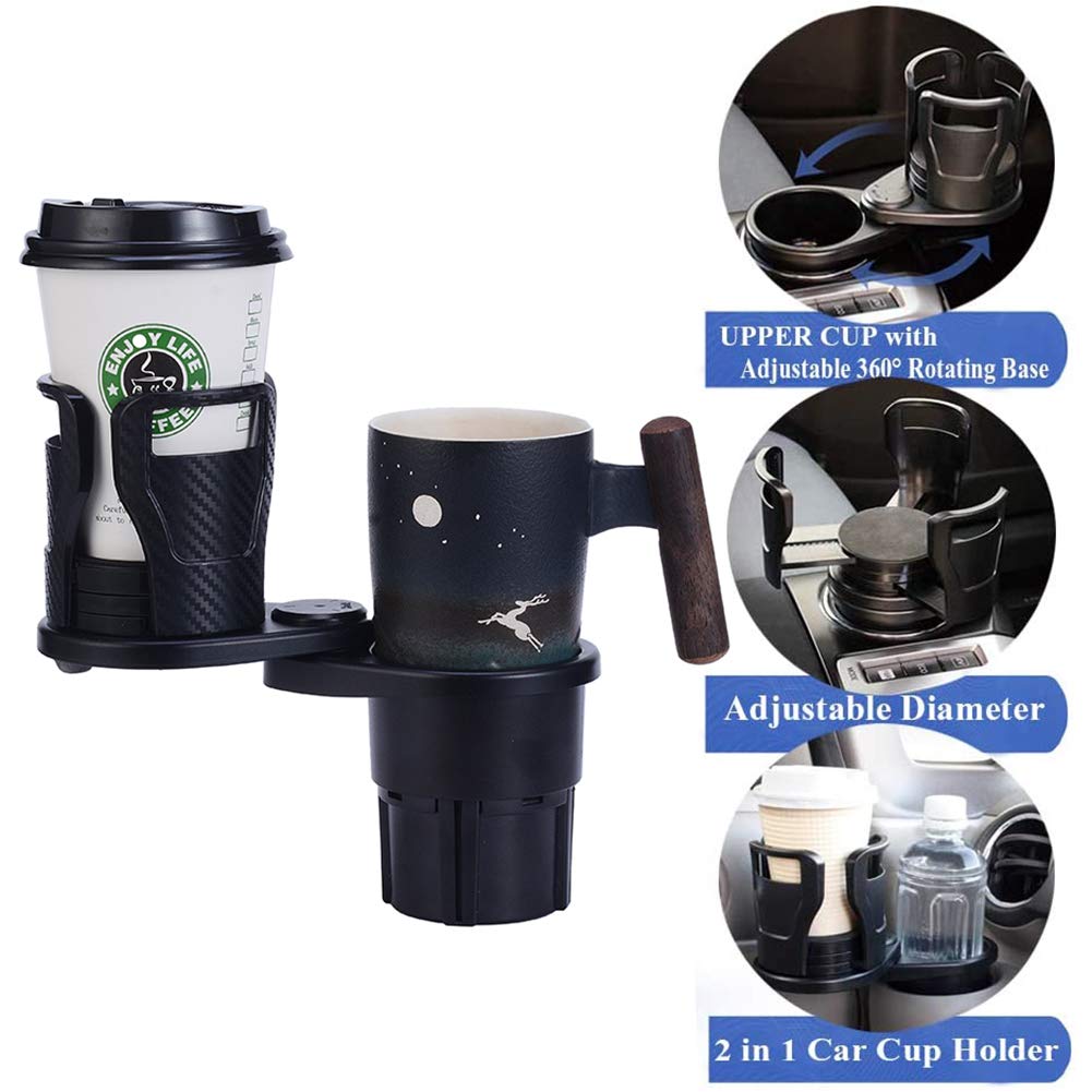 STHIRA Car Cup Holder Extender for Vehicles with 2 in 1 Rotatable Dual Holder Base | Fits 14oz–24oz Mugs