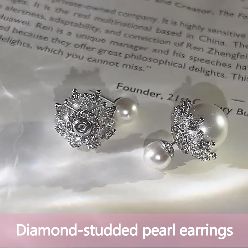 ZIBUYU Pearl Earrings for Women featuring Double Sided Studs with Rhinestones & Crystal Design