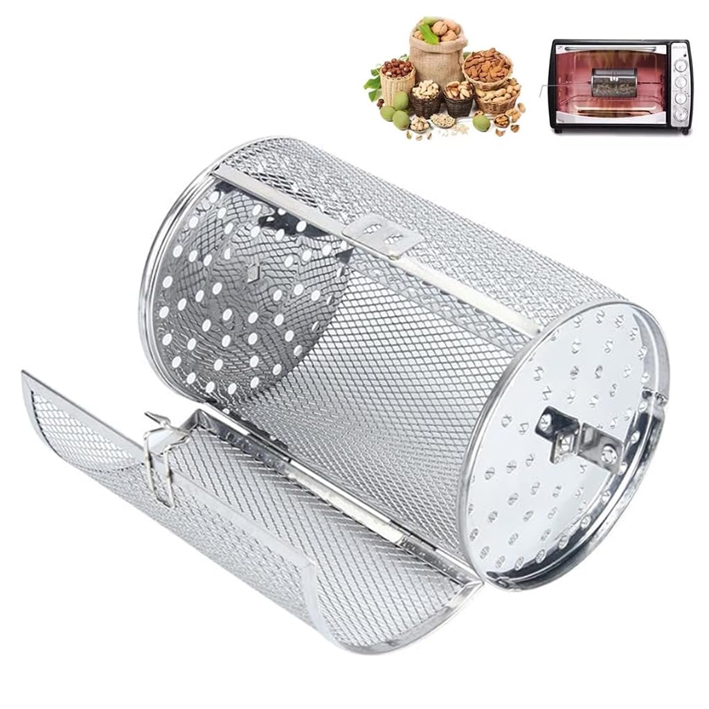 Supvox® Small Rotisserie Basket Stainless Steel Grill Basket Rotisserie Basket for Electric Oven Rotating Rotisserie Basket with Lock Clasp, Ideal for Roasts, Vegetables, Beans, 12x18cm