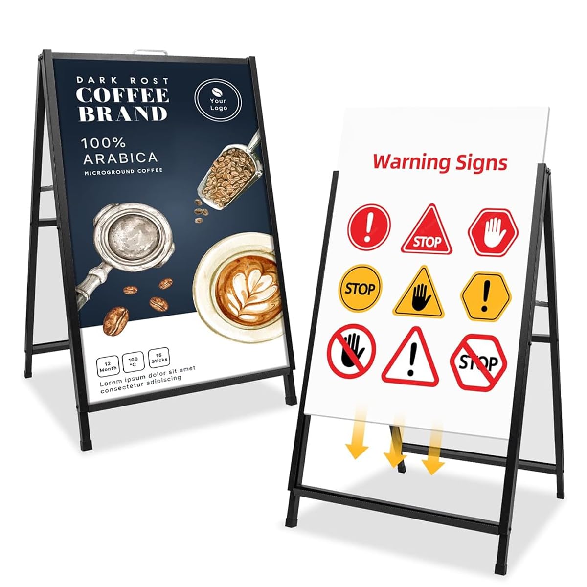 OFIFO Floor Sign Display Stand for Shops and Events with Folding Triangle Frame | 23.6x27.5 in Metal Design