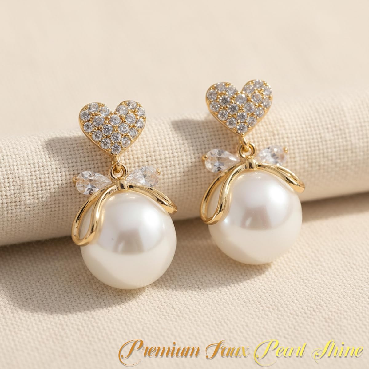 ZIBUYU Pearl Stud Earrings for Women featuring Heart-Shaped Crystal Design | Elegant Gift