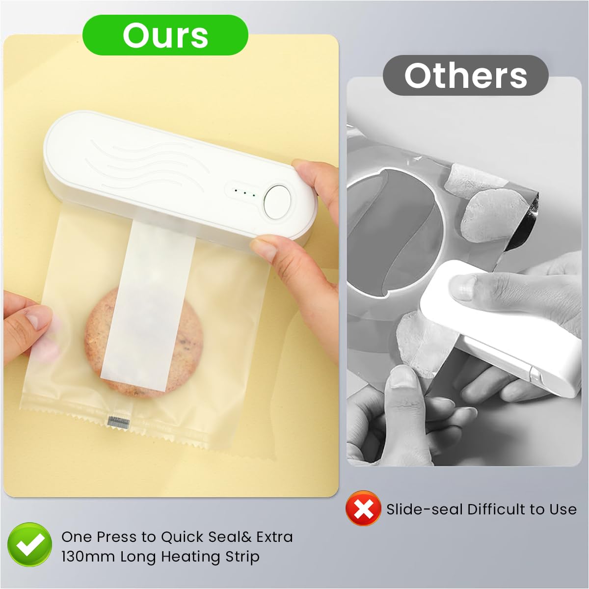 Supvox USB Food Bag Sealer with 1200mAh Rechargeable Battery and 3 Temperature Modes | Compact 14×4.2cm Portable Sealing Machine