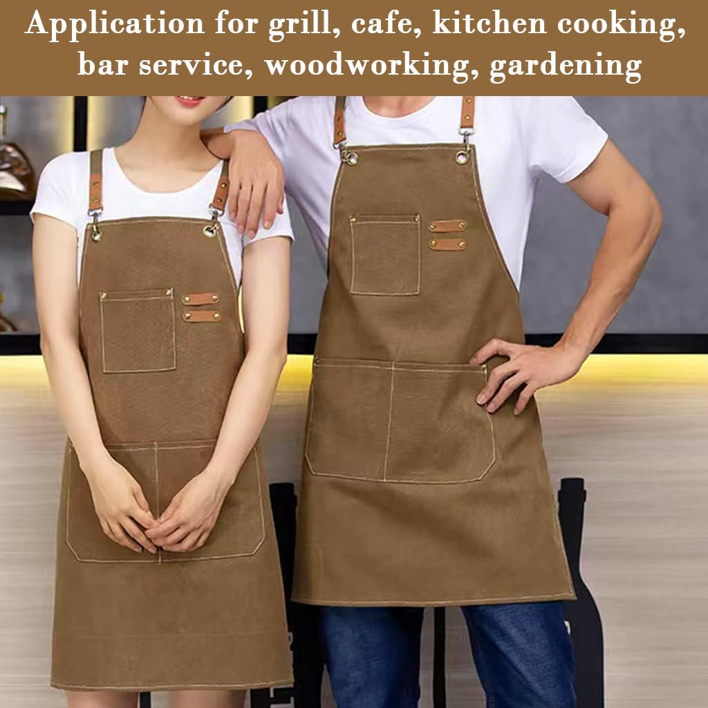 HASTHIP Working Apron for Kitchen and Workshop with Metal Eyelets and Front Pockets | Canvas Tie-Back Design