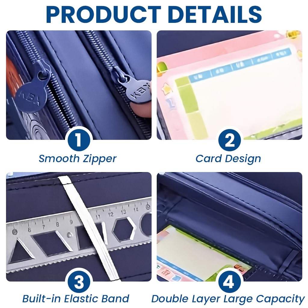 Zibuyu Pencil Box for Kids with Double Layer 22×7.5×7.5cm Design in Blue Polyester | Cute Panda Organizer