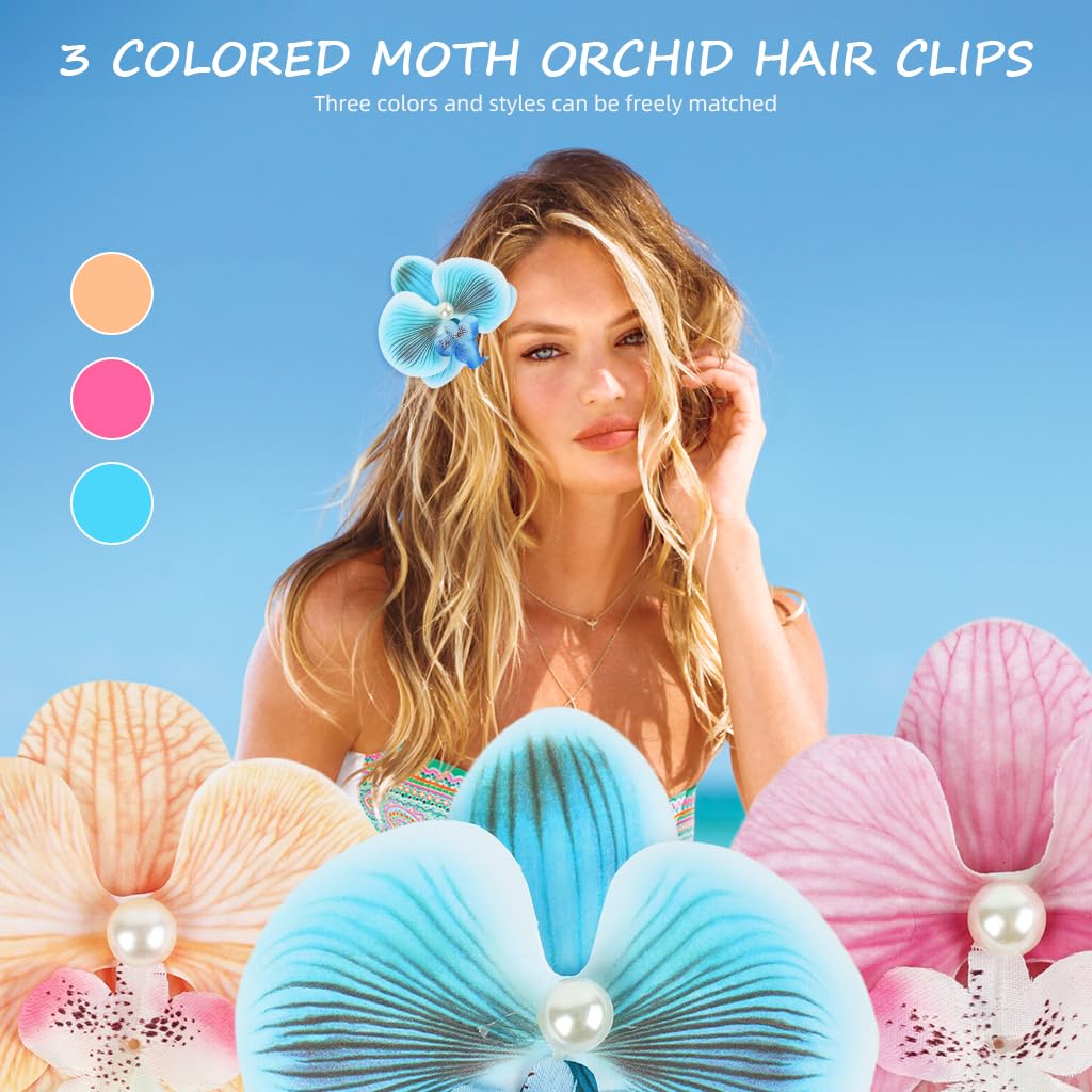 SANNIDHI Flower Hair Clips for Women featuring 3pcs Orchid Design and Pearl Details | Comfortable Fabric Butterfly Barrette