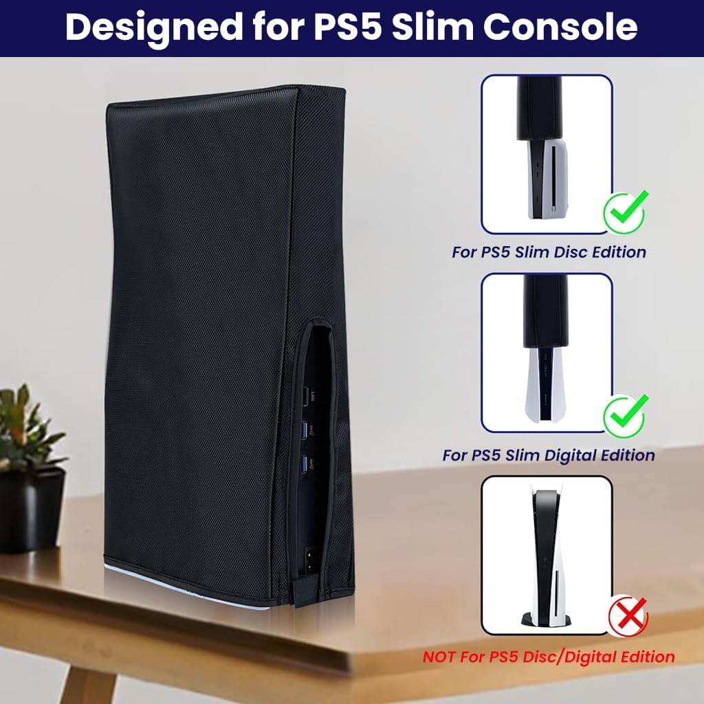 ZORBES Dust Plug Kit for PS5 Slim with 9 Silicone Plugs and 1680D Oxford Dust Cover | Full Console Protection