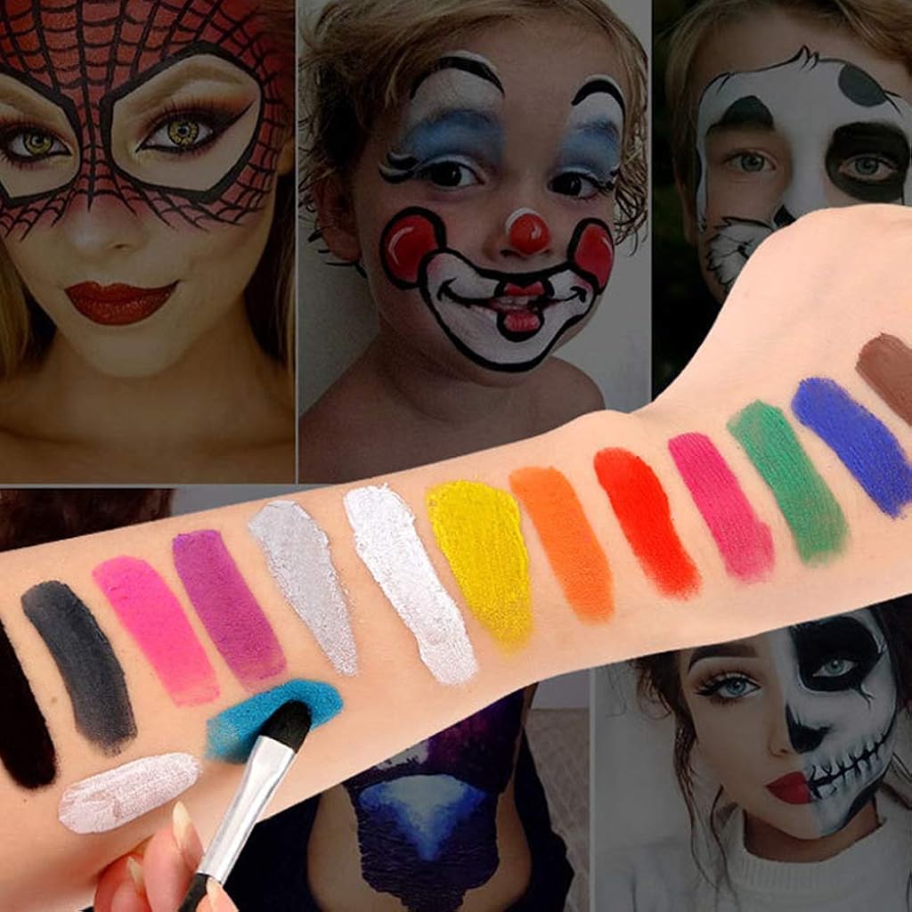 PATPAT® Body Painting Face Paint Kit, 15 Color Non-Toxic Professional Palette Washable with Brush for Kids for Art Show Halloween Party Colsplay Makeup Body Festive Face Paint Kids