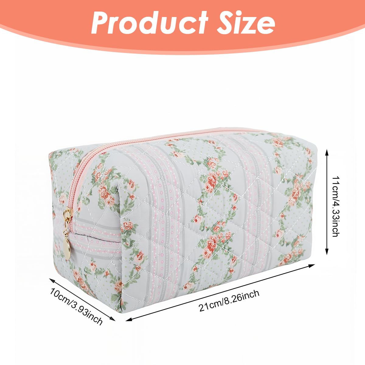 MAYCREATE Makeup Pouch Bag for Travel and Daily Use with Zipper Closure 20.5x9x9.5cm | Soft Floral Organizer for Women