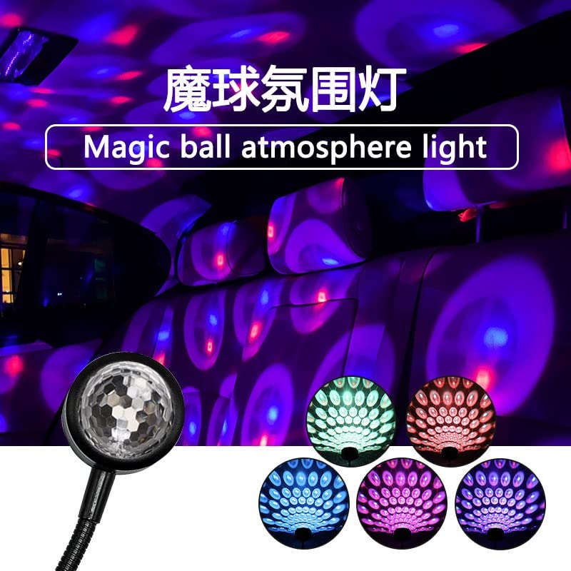 ZORBES® LED Car Atmosphere Light, USB Car Roof Star Light Flexible Interior Car Night Lamp Decor, Atmosphere Ambient Star Light 360° Rotating Romantic Mini Disco Light RGB Light for Car