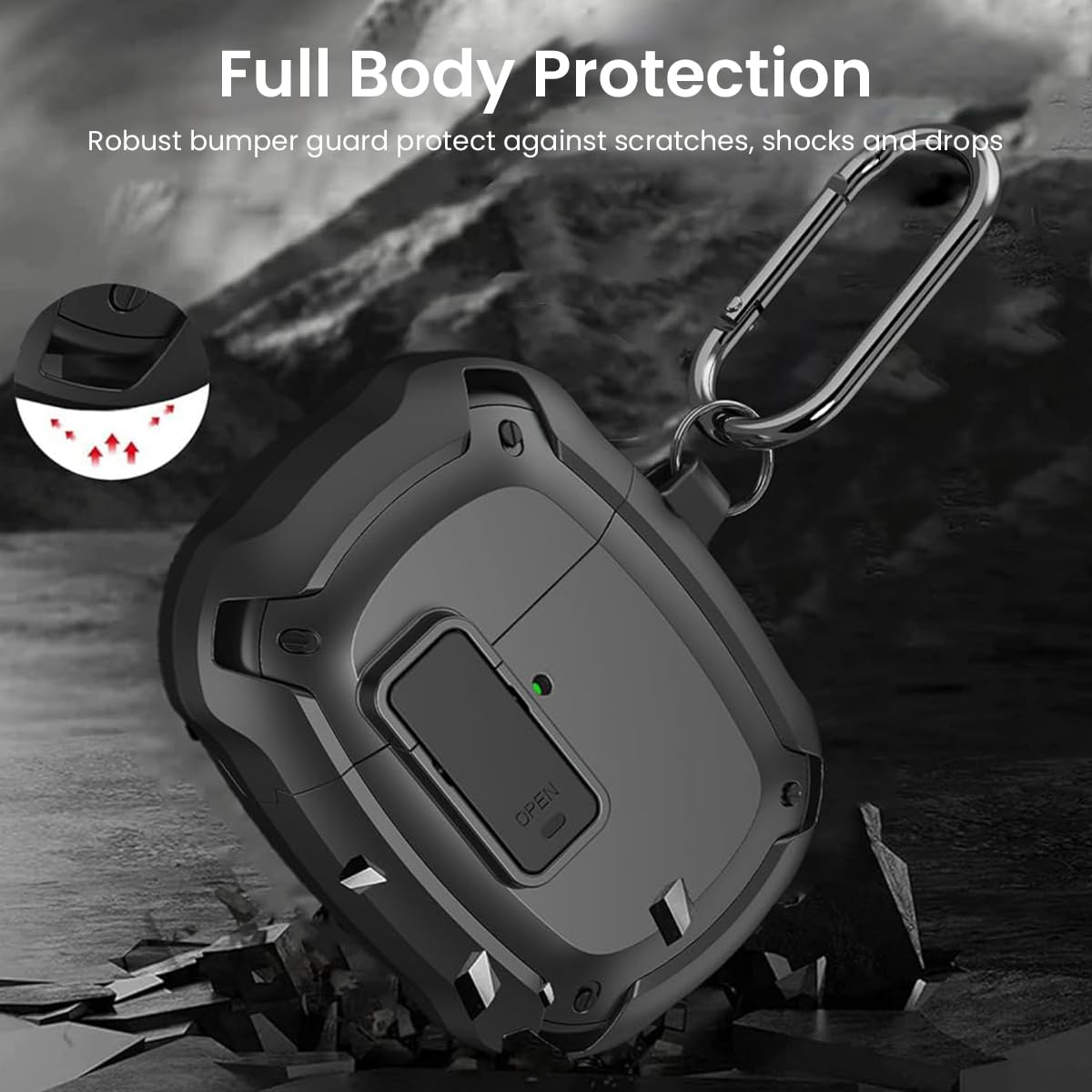 ZORBES Protective Case for Google Pixel Buds A Series featuring Lock Mechanism and Carabiner Clip