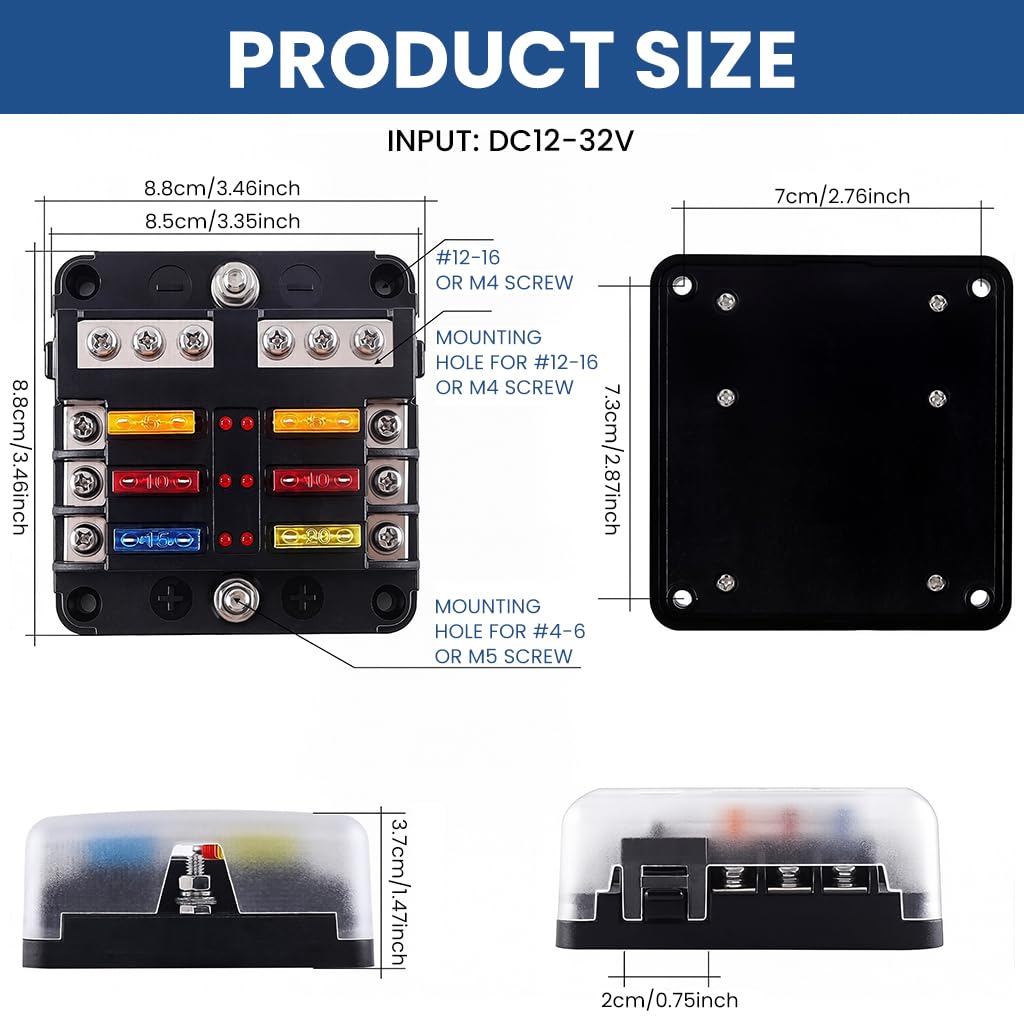 STHIRA Automotive Fuse Block Panel Kit for 12V 24V Systems with LED Indicators & Bus Bars