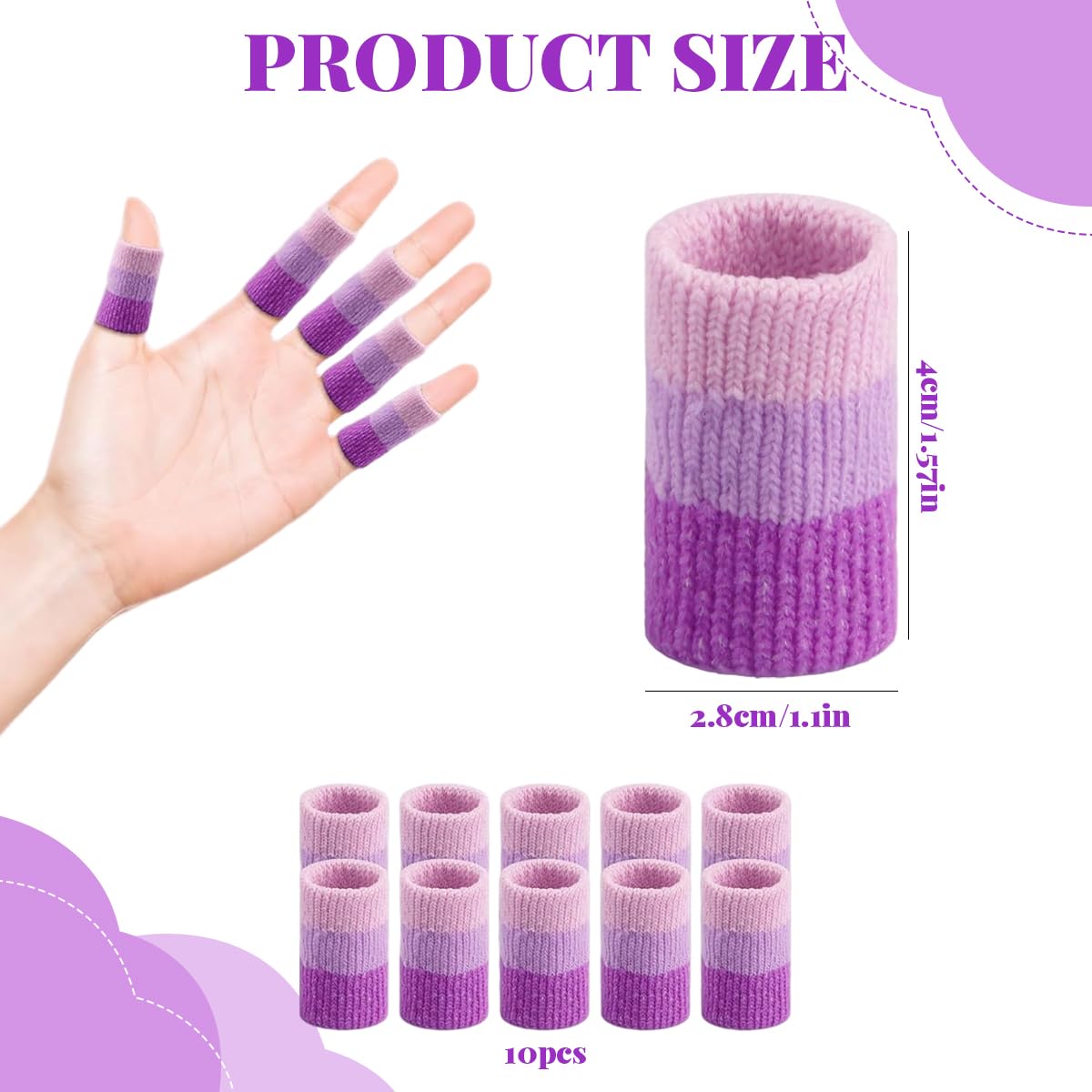 HASTHIP Crochet Finger Guard for Knitting and Sports with 10PCS Stretchy Nylon Purple Sleeves