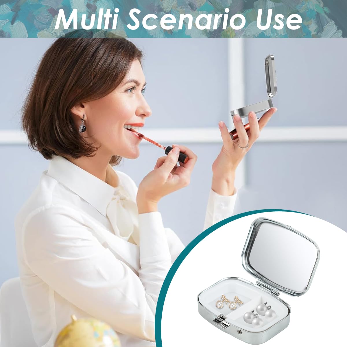 HANNEA Pill Box for Travel and Daily Use with 2 Compartments 5.6×4×1.6cm Metal Case Green