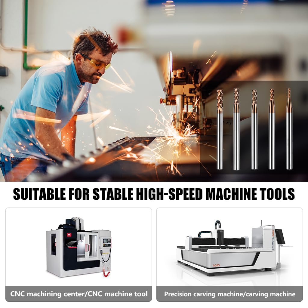 Serplex Carbide End Mill Cutter Set for CNC Machining with 4 Flutes and Tungsten Steel | 5 Pcs