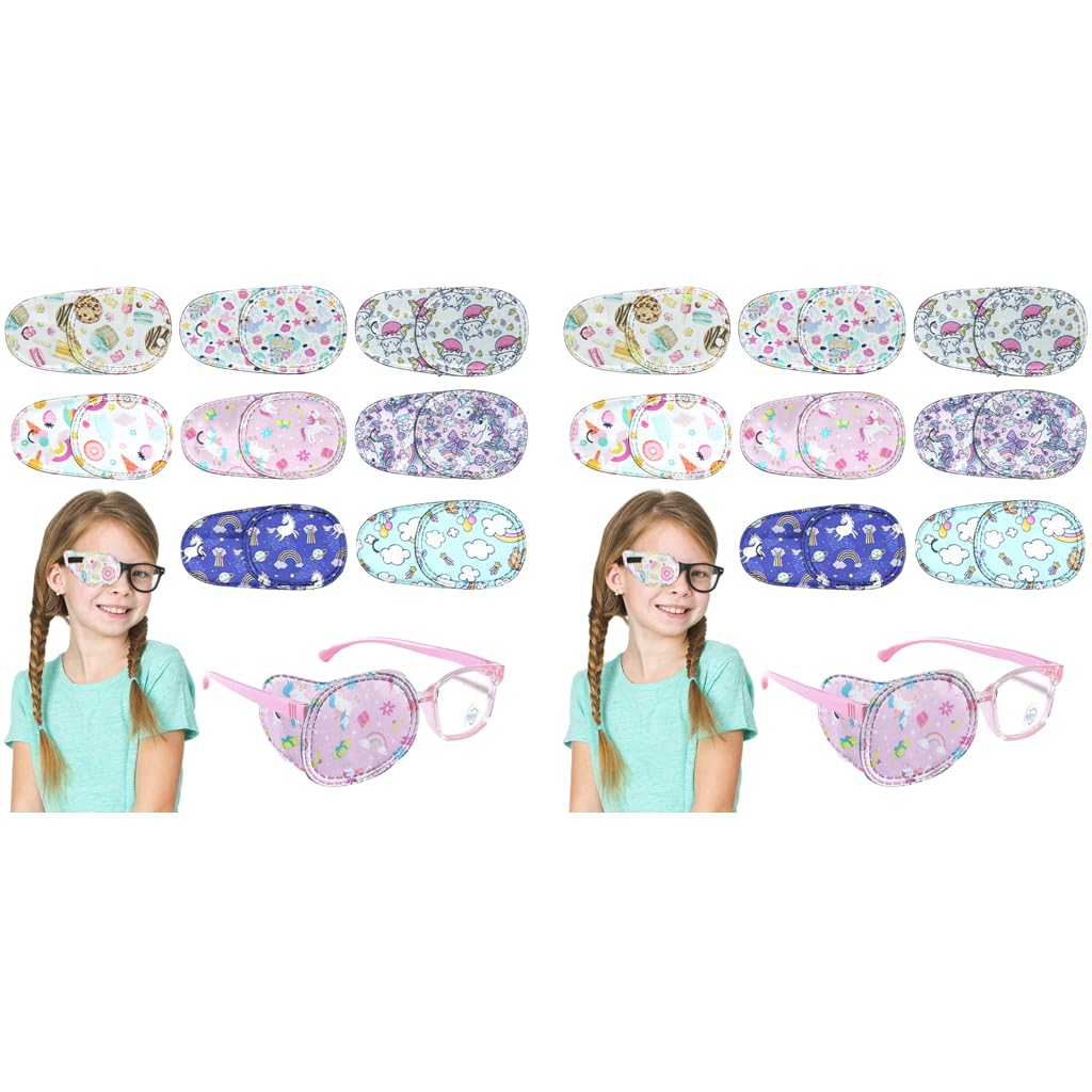 HANNEA Single Lens Cover for Kids Vision Correction featuring Slide-in Design and Soft Non-Woven Fabric | 16PCS Cartoon Unicorn Lazy Eye Eyeglasses Patches