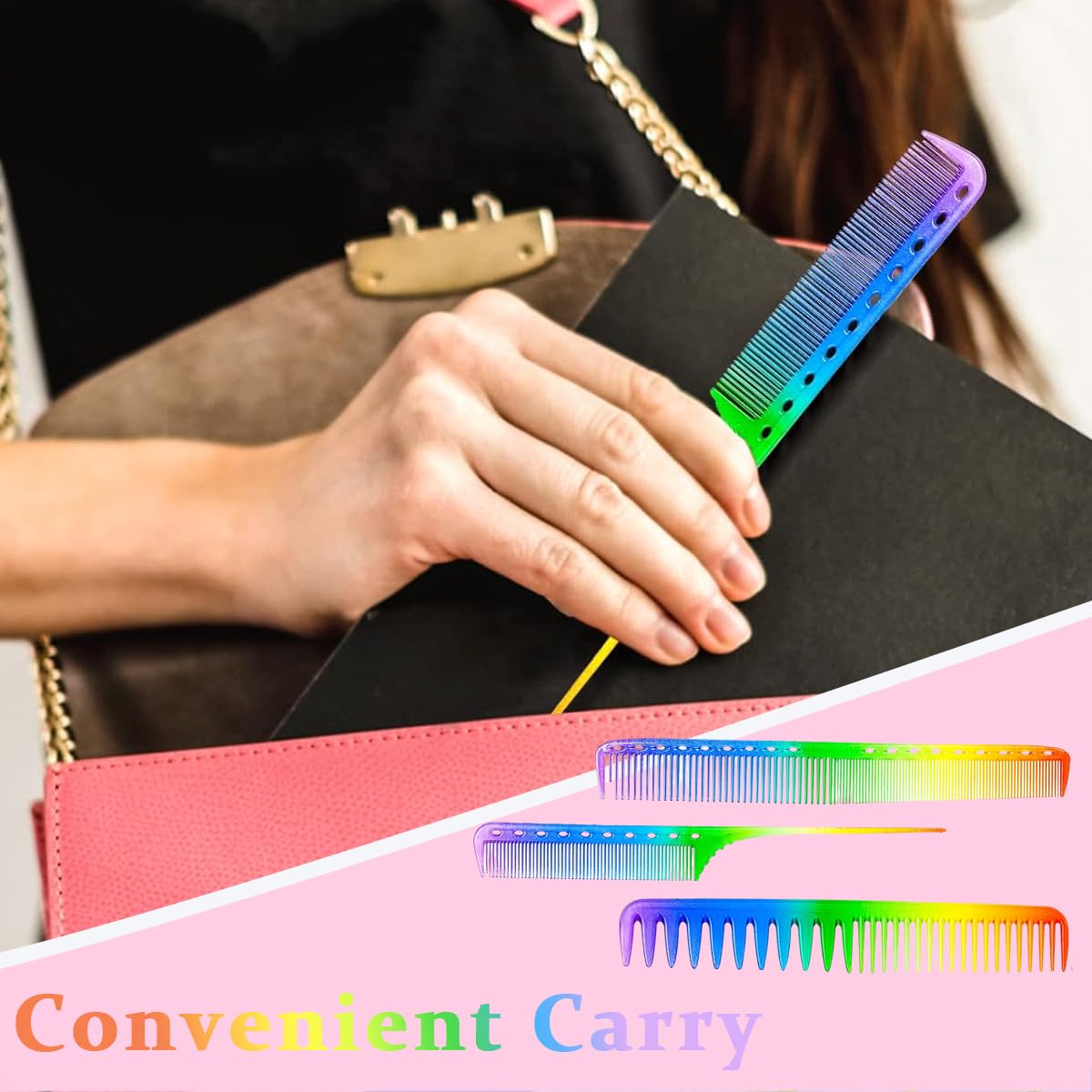 HASTHIP Hair Comb Set for Salon and Home Use with Anti Static Design | 3Pcs Rainbow Styling Combs