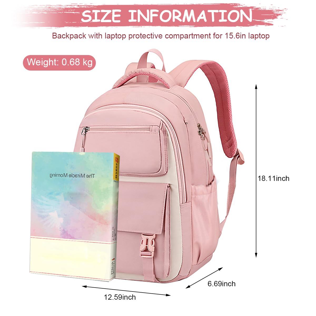FANCYKU Backpack for Girls with 15.6 in Laptop Compartment and Waterproof Oxford Cloth | BTS Print School Bag