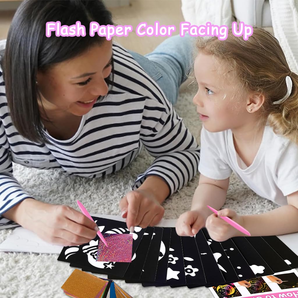 PATPAT DIY Foil and Scratch Kit for Kids with 12 Art Sheets and 80 Glitter Papers | 2 in 1 Creative Craft Set