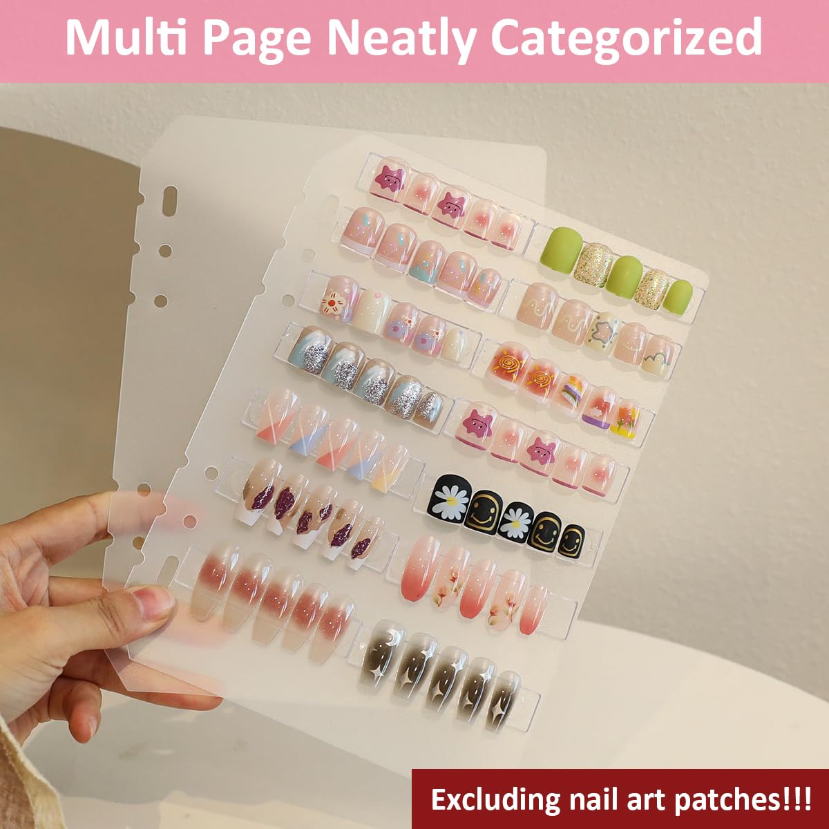 MAYCREATE Press On Nail Organizer with 10 Reusable Sheets and Snap Button Closure | Portable Storage Book for Nail Display