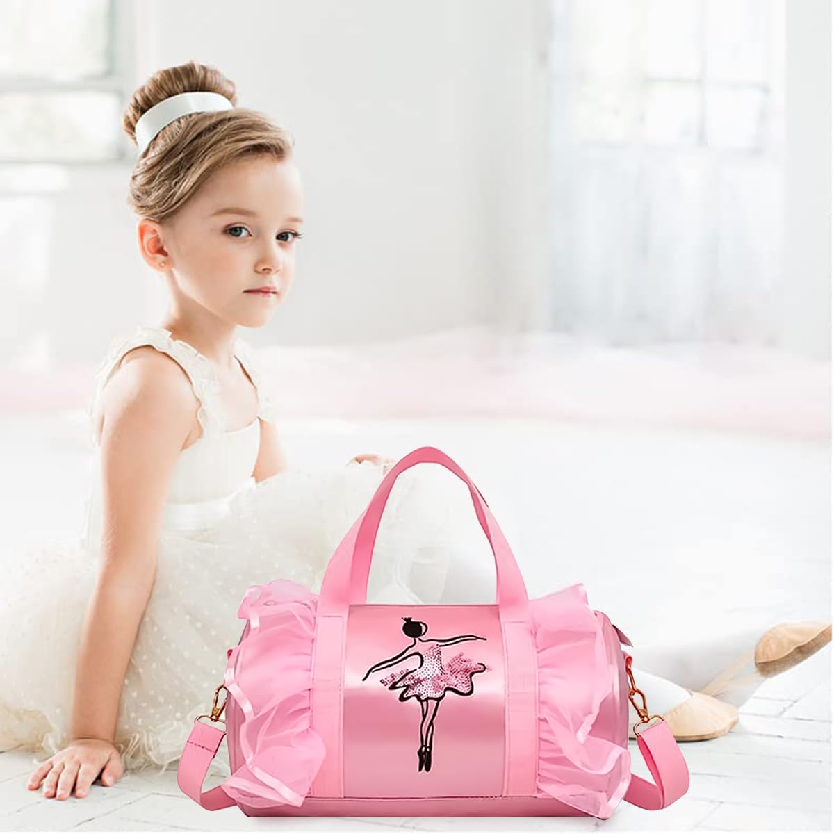 PALAY® Travel Duffel Bags for Girls Sport Dance Class Storage Bag Handbag Waterproof Duffel Bag for Picnic with Shoulder Strap